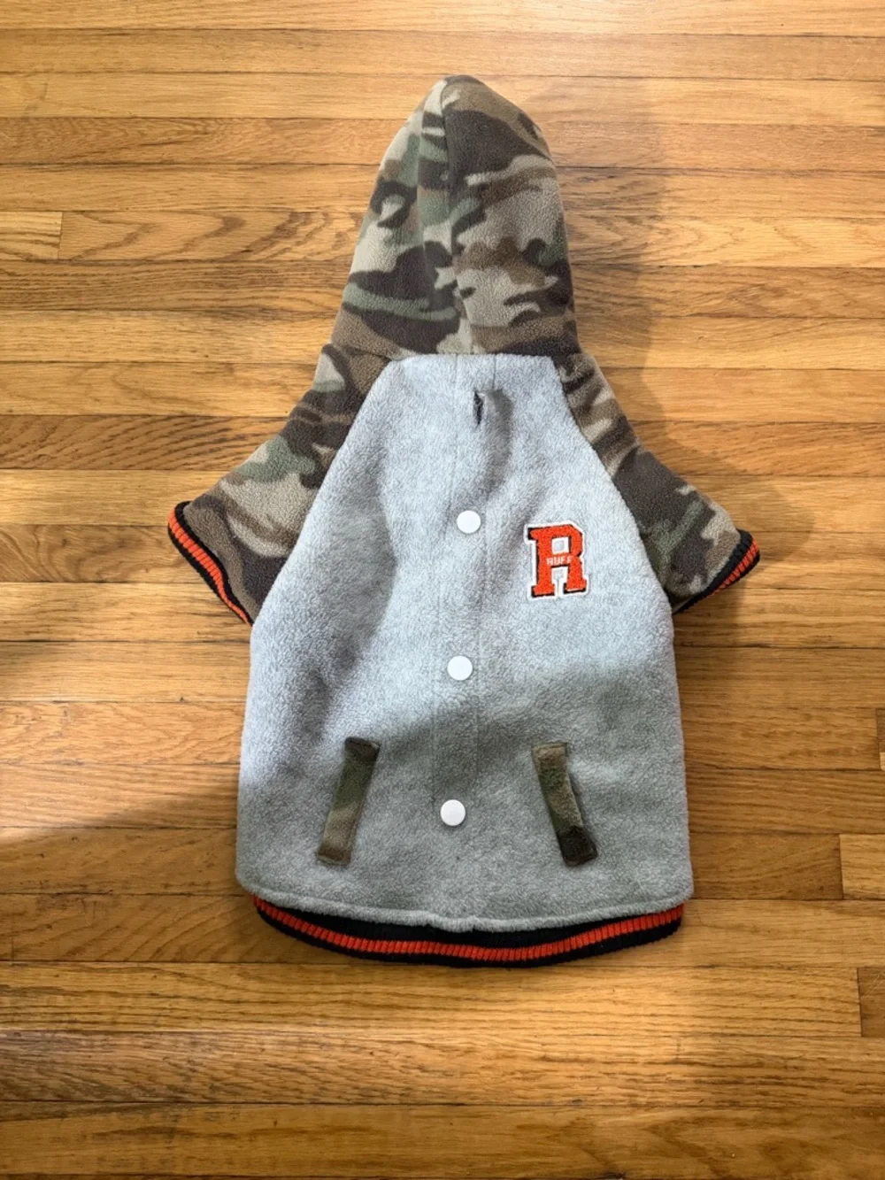 Camo hooded fleece dog jacket group